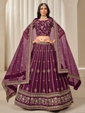 Gorgeous Wine Embroidery Silk Festive Wear Lehenga Choli With Dupatta