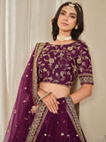 Gorgeous Wine Embroidery Silk Festive Wear Lehenga Choli With Dupatta