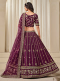 Gorgeous Wine Embroidery Silk Festive Wear Lehenga Choli With Dupatta