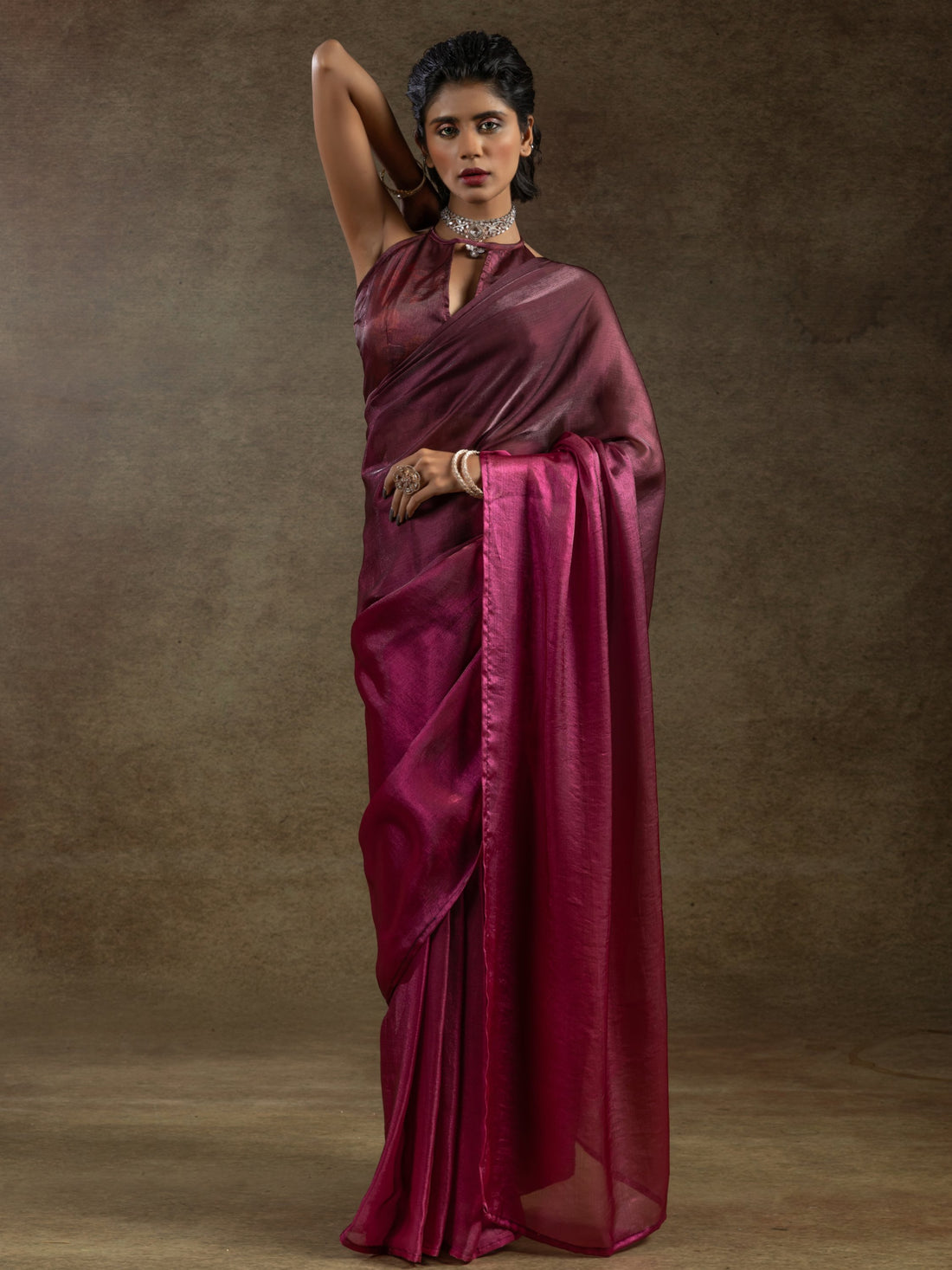 Mesmerizing Magenta Satin Designer Pre-Stitched Saree With Blouse