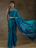 Spectacular Teal Blue Satin Party Wear Pre-Stitched Saree With Blouse