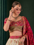 Glamorous Cream Thread Embroider Tissue Function  Wear Lehenga Choli With Dupatta