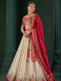 Glamorous Cream Thread Embroider Tissue Function  Wear Lehenga Choli With Dupatta
