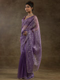 Alluring Purple Zari Weaving Organza Reception Wear Pre-Stitched Saree