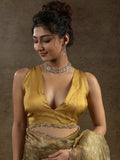 Amazing Mustard Yellow Zari Weaving Organza Festive Wear Pre-Stitched Saree