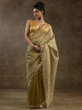 Amazing Mustard Yellow Zari Weaving Organza Festive Wear Pre-Stitched Saree