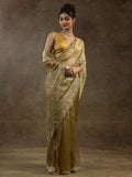 Amazing Mustard Yellow Zari Weaving Organza Festive Wear Pre-Stitched Saree