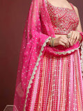 Wonderful Pink Embroidered Chinon Silk Wedding Wear Lehenga Choli