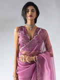 Charming Magenta Border Work Organza Pre-Stitched Saree With Blouse
