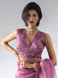 Charming Magenta Border Work Organza Pre-Stitched Saree With Blouse