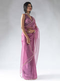 Charming Magenta Border Work Organza Pre-Stitched Saree With Blouse