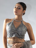 Beautiful Grey Border Work Organza Reception Wear Pre-Stitched Saree