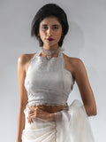 Precious White Border Work Organza Pre-Stitched Saree With Blouse