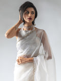 Precious White Border Work Organza Pre-Stitched Saree With Blouse