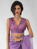 Marvelous Purple Border Work Organza Bollywood Pre-Stitched Saree With Blouse 