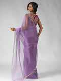 Marvelous Purple Border Work Organza Bollywood Pre-Stitched Saree With Blouse 