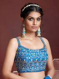 Elegant Sky Blue Fancy Printed Chinon Silk Lehenga Choli With Dupatta