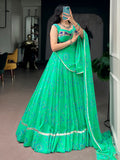 Fresh Green Bandhej Print Georgette Navratri Wear Lehenga Choli