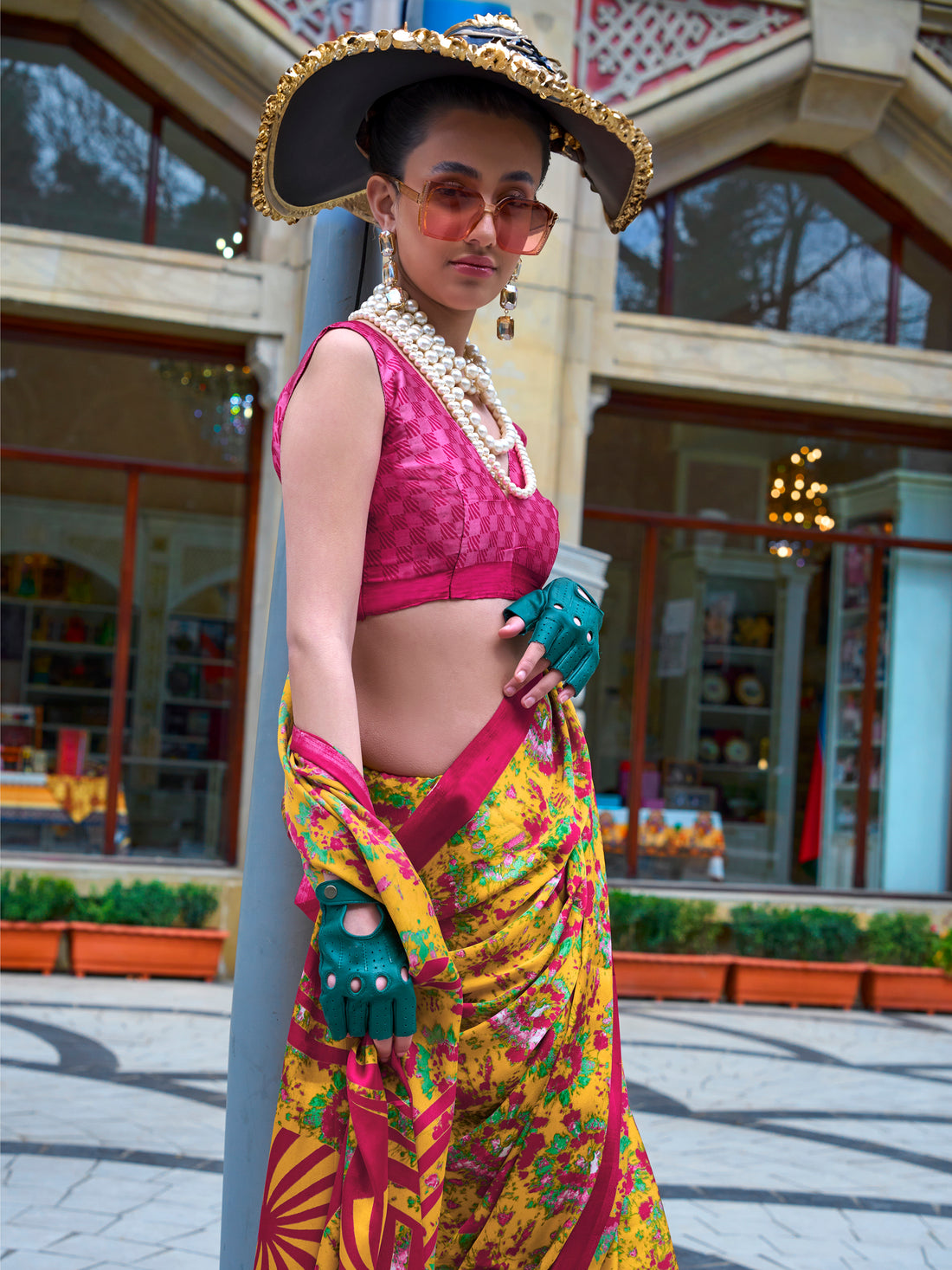 Fantastic Yellow Printed Satin Casual Wear Saree With Blouse
