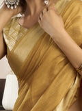 Adorable Mustard Yellow Zari Weaving Khadi Office Wear Saree With Blouse