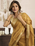 Adorable Mustard Yellow Zari Weaving Khadi Office Wear Saree With Blouse