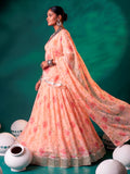Elegant Peach Floral Printed Silk Event Wear Lehenga Choli