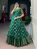 Enchanting Green Zari Woven Cotton Festive Wear Gown