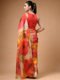 Fabulous Multicolor Printed Satin Function Wear Saree With Blouse