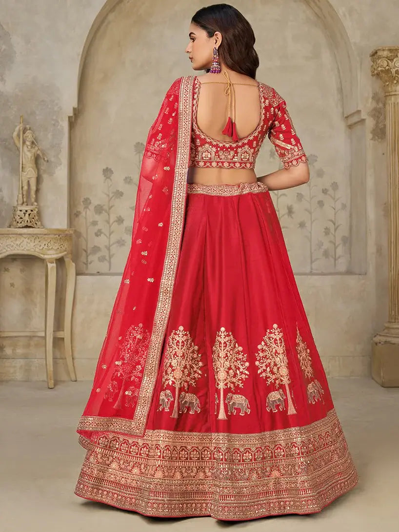 Fantabulous Red Zari Work Silk Bridal Lehenga Choli With Dupatta