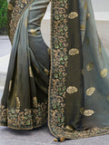 Stunning Grey Zari Weaving Organza Festival Wear Saree With Blouse