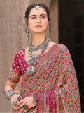 Outstanding Pink Printed Silk Festival Wear Saree With Blouse