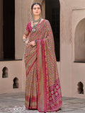 Outstanding Pink Printed Silk Festival Wear Saree With Blouse