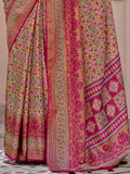 Outstanding Pink Printed Silk Festival Wear Saree With Blouse