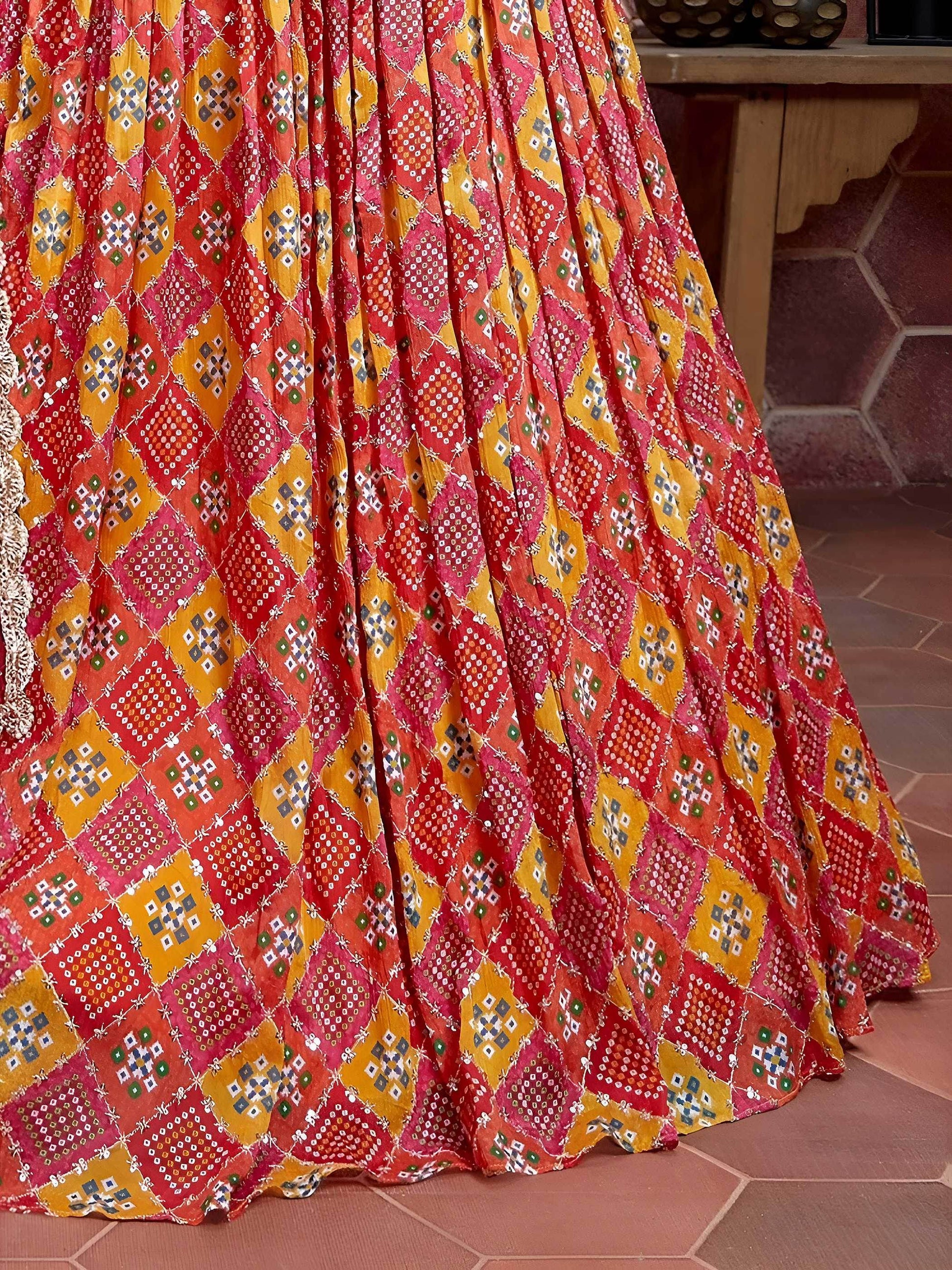 Astonishing Red Sequins Embroidery Chinon Silk Lehenga Choli
