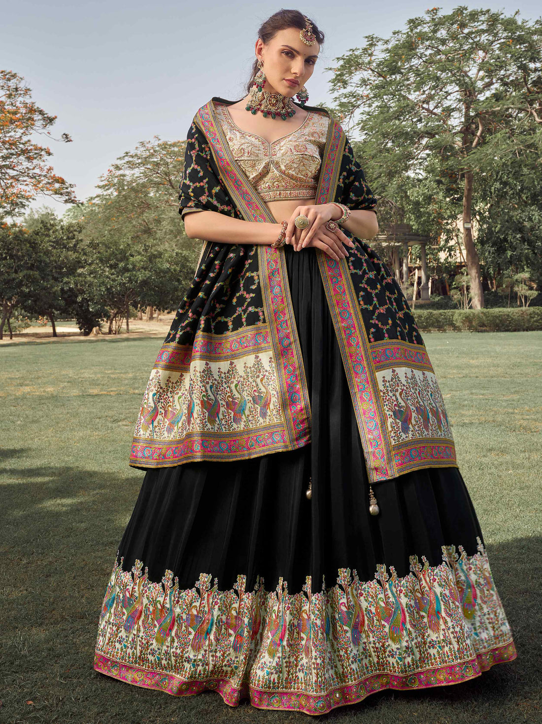Rich Black Thread Embroidered Silk Function Wear Lehenga Choli With Dupatta