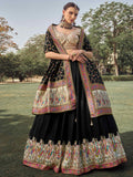 Rich Black Thread Embroidered Silk Function Wear Lehenga Choli With Dupatta