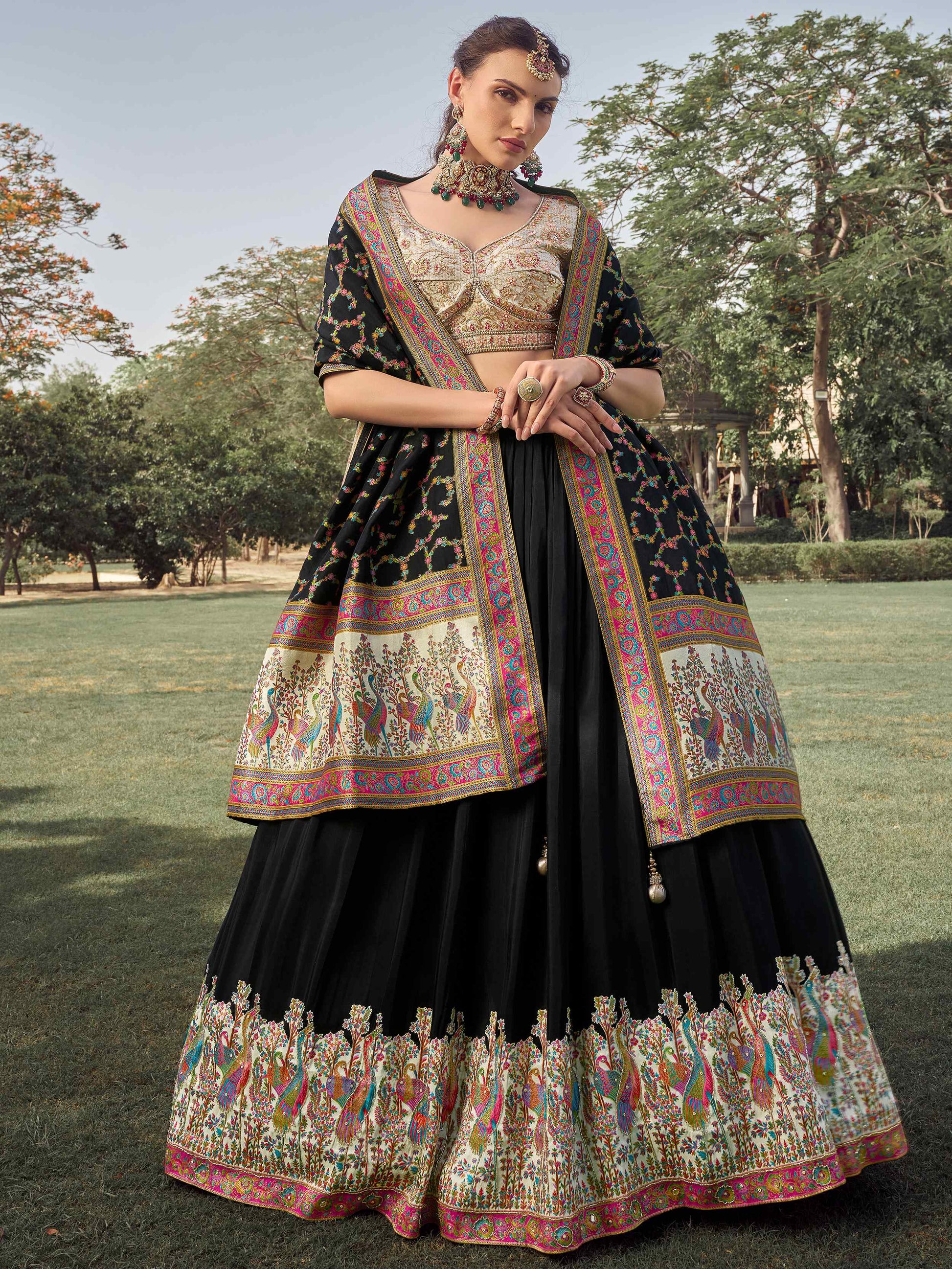 Rich Black Thread Embroidered Silk Function Wear Lehenga Choli With Dupatta