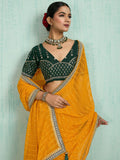 Pretty Yellow Zari Border Work Chiffon Haldi Wear Saree With Blouse