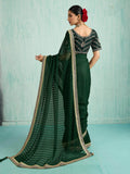 Fantastic Bottle Green Border Work Chiffon Mehendi Wear Saree With Blouse