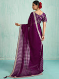 Awesome Purple Sequins Border Chiffon Wedding Wear Saree With Blouse