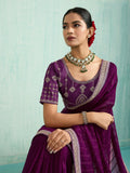 Awesome Purple Sequins Border Chiffon Wedding Wear Saree With Blouse