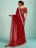 Wonderful Red Chiffon Reception Wear Saree With Embroidered Blouse