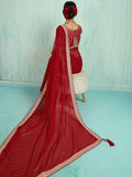 Wonderful Red Chiffon Reception Wear Saree With Embroidered Blouse