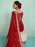 Wonderful Red Chiffon Reception Wear Saree With Embroidered Blouse