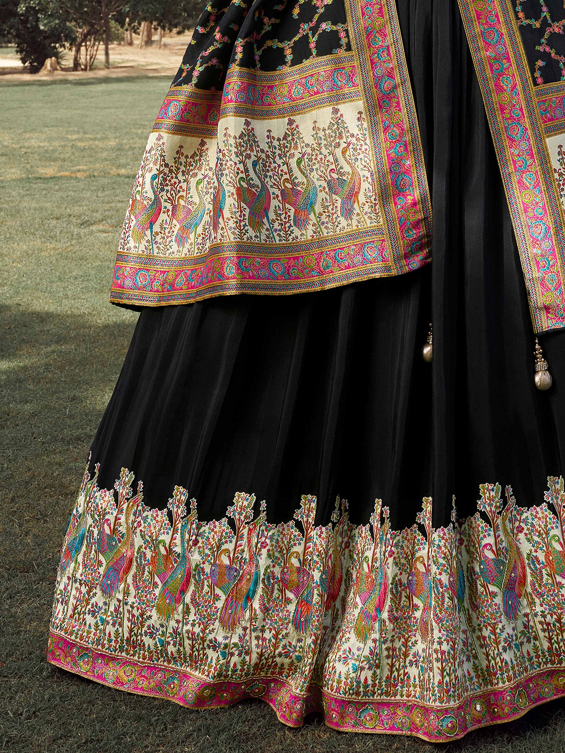 Rich Black Thread Embroidered Silk Function Wear Lehenga Choli With Dupatta
