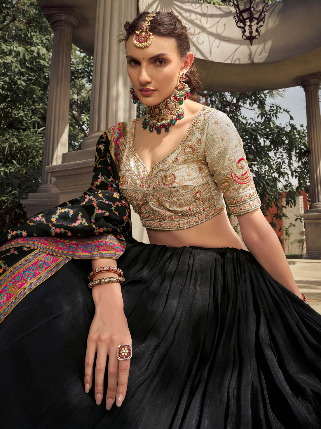 Rich Black Thread Embroidered Silk Function Wear Lehenga Choli With Dupatta