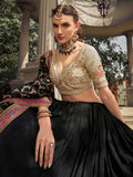 Rich Black Thread Embroidered Silk Function Wear Lehenga Choli With Dupatta