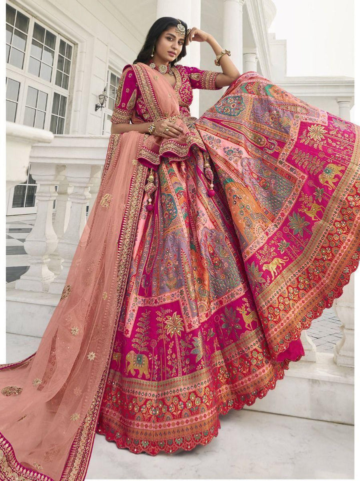 Beautiful Pink Embroidered Silk Bridal Wear Lehenga Choli