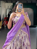 Precious Purple Floral Printed Silk Traditional Lehenga Choli