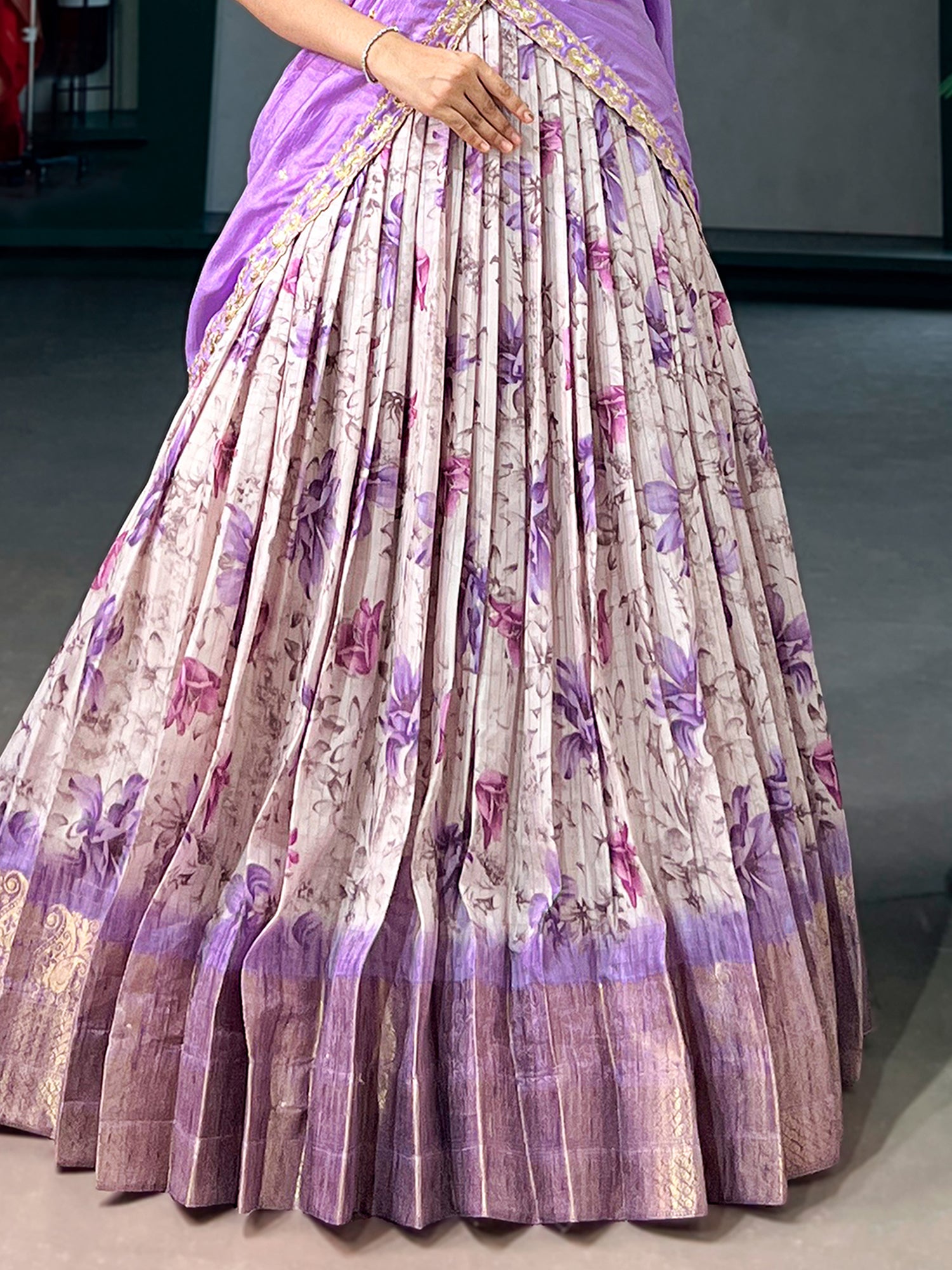Precious Purple Floral Printed Silk Traditional Lehenga Choli